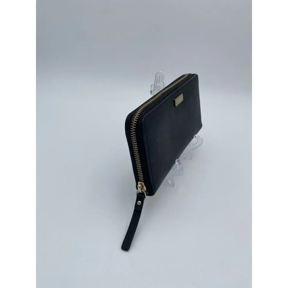 Kate Spade Zip-Around Long Wallet Black Saffiano Leather Laurel Way Neda Gold HW